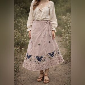 VTG Shoreline Boho Embroidered Adjustable Wrap Skirt Cottagecore Prairie Gypsy